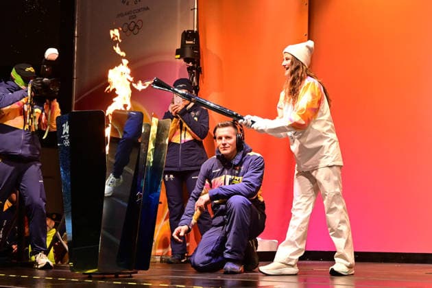 February 2, 2026, Bergamo, Lombardia: The Olympic torch arrives in Bergamo carried by torchbeare Ambra Matera ahead of next week™s Milano Cortina 2026 Winter games, Winterspiele,Spiele, Summer games Bergamo, Italy, 2 February 2026..ANSA MICHELE MARAVIGLIA. Milano Cortina 2026: Torch Relay In Bergamo  - ZUMAa110 20260202_zaf_a110_052 Copyright: xMichelexMaravigliax