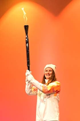 February 2, 2026, Bergamo, Lombardia: The Olympic torch arrives in Bergamo carried by torchbeare Ambra Matera ahead of next week™s Milano Cortina 2026 Winter games, Winterspiele,Spiele, Summer games Bergamo, Italy, 2 February 2026..ANSA MICHELE MARAVIGLIA. Milano Cortina 2026: Torch Relay In Bergamo  - ZUMAa110 20260202_zaf_a110_053 Copyright: xMichelexMaravigliax