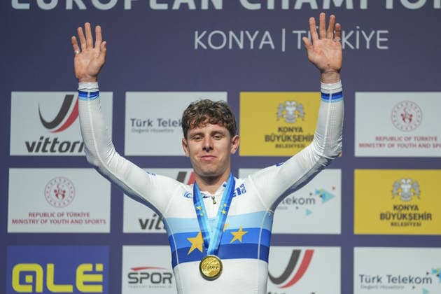 2026 UEC European Track cycling, Rad, Radsport, Bahnrad, Bahn Championships in Konya KONYA, TURKIYE - FEBRUARY 2: Tim Torn Teuenberg of Germany poses with gold medal after competing men s points race during 2026 UEC Track Cycling European Championships at Konya Velodrome in Konya, Turkiye on February 2, 2026. Dilara Irem Sancar Anadolu Konya Turkey. Editorial use only. Please get in touch for any other usage.  Copyright: x2026xAnadoluxDilaraxIremxSancarx
