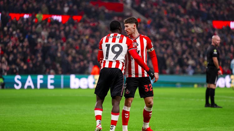 Sunderland v Burnley, Premier League GOAL Sunderland midfielder Habib Diarra (19) scores a goal and celebrates to make the score 1-0 during the Premier League match between Sunderland and Burnley at the Stadium Of Light, Sunderland, UK on 2 February 2026. Editorial use only DataCo restrictions apply See www.football-dataco.com , Copyright: xSimonxDaviesx PSI-23675-0052