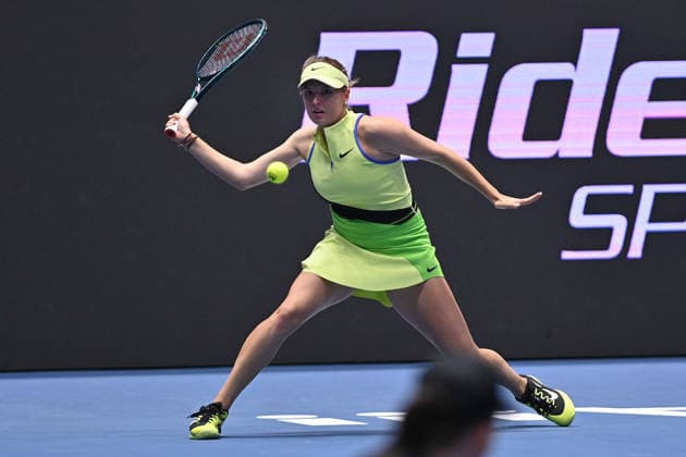 Linda Fruhvirtova from Czechia in action during match against Mona Barthel from Germany within the WTA, Tennis Damen women s tennis tournament Ostrava Open, on February 2, 2026, in Ostrava, Czech Republic. (CTKxPhoto JaroslavxOzana) CTKPhotoP2026020208237  CTKPhotoP2026020208237