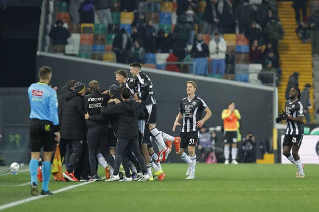 Udinese s JURGEN EKKELENKAMP celebrates after scoring a goal during the Italian Serie A ENILIVE 2025 26 football match between Udinese and Roma at Bluenergy Stadium on February 2th, 2026, Udine, Italy  Copyright: xMattiaxRadoni IPAxSportx xipa-agency.netx xx IPA_70898961 IPA_Agency_IPA70898961