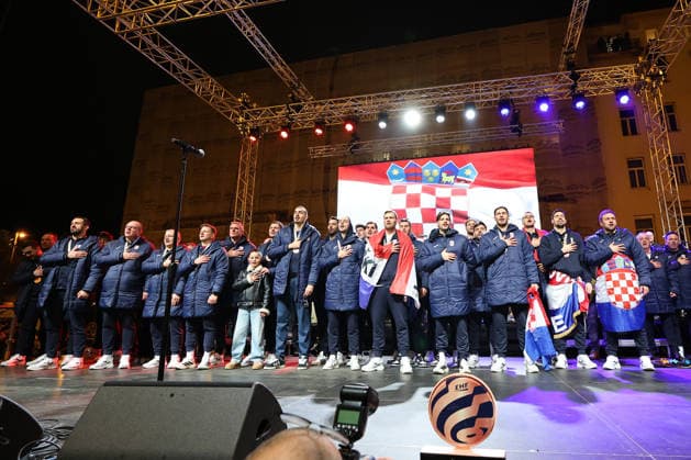 Zagreb, 02.02.2026. - The Croatian national handball team was welcomed at Ban Jelacic Square after winning the bronze medal at the European Championship, EM, Europameisterschaft  2S6A6655.JPG