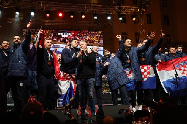 Zagreb, 02.02.2026. - The Croatian national handball team was welcomed at Ban Jelacic Square after winning the bronze medal at the European Championship, EM, Europameisterschaft  2S6A7378.JPG