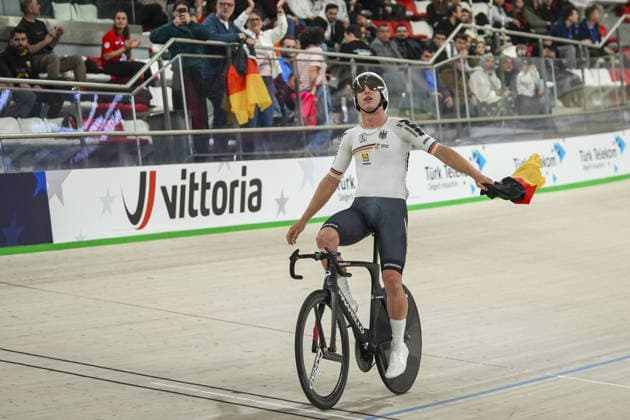 2026 UEC European Track cycling, Rad, Radsport, Bahnrad, Bahn Championships in Konya KONYA, TURKIYE - FEBRUARY 2: Tim Torn Teuenberg of Germany celebrates after winning the men s points race during 2026 UEC Track Cycling European Championships at Konya Velodrome in Konya, Turkiye on February 2, 2026. Dilara Irem Sancar Anadolu Konya Turkey. Editorial use only. Please get in touch for any other usage.  Copyright: x2026xAnadoluxDilaraxIremxSancarx