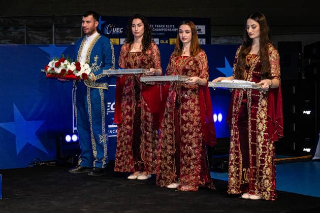 Award Ceremony UEC Track Cycling European Championships Konya 2026 Award Ceremony Medal Ceremony Podium Landscape horizontal Landscape Event Event UEC Track Cycling European Championships 2026 Category Category Cycling Track Cycling European Championships Location Location Asia Turkey Türkiye Konya Discipline Points Race Category Elite Men Distance 40 km Date Date 02 02 2026 Monday Day 2