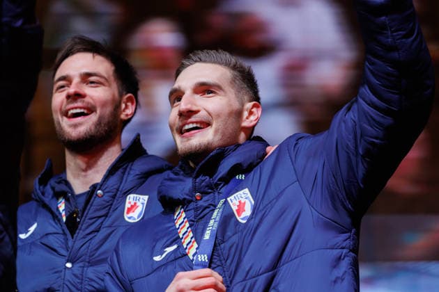 Zagreb, 02.02.2026. - The Croatian national handball team was welcomed at Ban Jelacic Square after winning the bronze medal at the European Championship, EM, Europameisterschaft Dominik Kuzmanovic  260202_0061.jpg