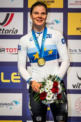 KOPECKY Lotte UEC Track Cycling European Championships Konya 2026 KOPECKY Lotte BEL Belgium Winner First Place Award Ceremony Medal Ceremony Podium Portrait Portrait Portrait Event Event UEC Track Cycling European Championships 2026 Category Category Cycling Track Cycling European Championships Location Location Asia Turkey Türkiye Konya Discipline Elimination Race Category Elite Women Distance m Date Date 02 02 2026 Monday Day 2