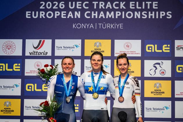 BERTEAU Victoire, KOPECKY Lotte, TEUTENBERG Lea Lin UEC Track Cycling European Championships Konya 2026 BERTEAU Victoire FRA France Second Place KOPECKY Lotte BEL Belgium Winner First Place TEUTENBERG Lea Lin GER Germany Third Place Award Ceremony Medal Ceremony Podium Landscape horizontal Landscape Event Event UEC Track Cycling European Championships 2026 Category Category Cycling Track Cycling European Championships Location Location Asia Turkey Türkiye Konya Discipline Elimination Race Category Elite Women Distance m Date Date 02 02 2026 Monday Day 2