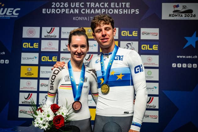 TEUTENBERG Lea Lin, TEUTENBERG Tim Torn UEC Track Cycling European Championships Konya 2026 TEUTENBERG Lea Lin GER Germany Third Place TEUTENBERG Tim Torn GER Germany Winner First Place Award Ceremony Medal Ceremony Podium Landscape horizontal Landscape Event Event UEC Track Cycling European Championships 2026 Category Category Category Cycling Track Cycling European Championships Location Location Asia Turkey Türkiye Konya Discipline Elimination Race Category Elite Women Distance m Date Date 02 02 2026 Monday Day 2