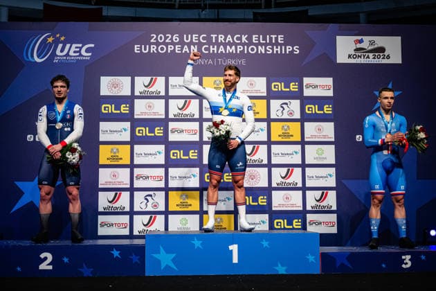 OLIVIERO Etienne, TRUMAN Joseph, PETERKA David UEC Track Cycling European Championships Konya 2026 OLIVIERO Etienne FRA France Second Place TRUMAN Joseph GBR Great Britain Winner First Place PETERKA David CZE Czech Republic Third Place Award Ceremony Medal Ceremony Podium Landscape horizontal Landscape Event Event UEC Track Cycling European Championships 2026 Category Category Cycling Track Cycling European Championships Location Location Asia Turkey Türkiye Konya Discipline Individual Time Trail Category Elite Men Distance 1000 m Date Date 02 02 2026 Monday Day 2