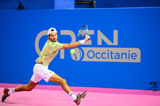 February 2, 2026, Perols, Montpellier, Occitanie, France: Titouan Droguet of France delivers a back hand shot during his match against Uno Blanchet of France at Open dÃ¢â‚¬â ¢Occitanie on February 2, 2026, at Sud de France Arena in Montpellier, France. Perols, Montpellier France - ZUMAc313 20260202_zsp_c313_007 Copyright: xFaresxChafaix