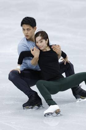 Milan Cortina Winter Olympics Japanese pair Riku Miura (R) and Ryuichi Kihara take part in an official training session for Figure skating, Eiskunstlauf in Milan on Feb. 2, 2026, ahead of the upcoming Milan Cortina Winter Olympics.  A14AA0005241363P