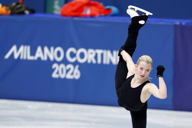 Milan Cortina Winter Olympics American figure skater Amber Glenn performs during an official practice session in Milan, Italy, on Feb. 2, 2026, ahead of the upcoming Milan Cortina Winter Olympics.  A14AA0005241371P