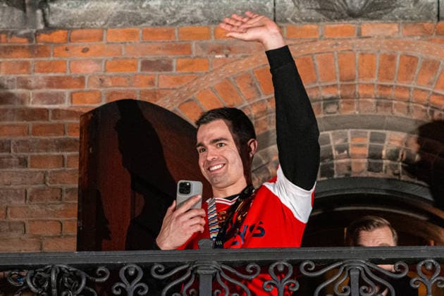 Denmarks National Mens Handball Team Is Celebrated At Copenhagen City Hall Rasmus Lauge stands on the balcony during the celebration of the European Championship, EM, Europameisterschaft gold with the handball team at Copenhagen City Hall in Copenhagen, Denmark, on February 2, 2026. For the third time, Denmark is the Men s EHF EURO champion. The 14-year wait ends for the four-time world champions and two-time Olympic champions as they beat Germany 34:27 in a tough final on Sunday at Jyske Bank Boxen in Herning. Copenhagen The Capital Region of Denmark Denmark  Copyright: xKristianxTuxenxLadegaardxBergx originalFilename:berg-denmarks260202_npomg.jpg
