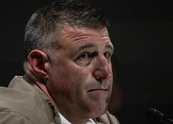 New England Patriots Head Coach Mike Vrabel listens to a question from the media at Opening Night for Super Bowl LX in San Jose, California on Monday, February 2, 2026. The Patriots will play the Seattle Seahawks on February 8 in Santa Clara, California.  SXP2026020207 TERRYxSCHMITT