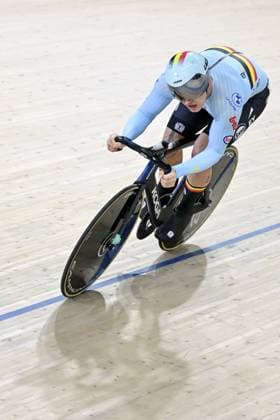 Belgian Yeno Vingerhoets pictured in action during the men s Sprint qualifying race on day 3 of the 2026 UEC Track Elite European Championships, in Konya, Turkey, Tuesday 03 February 2026. The European Championships take place from 01 to 05 February 2026. DIRKxWAEM  x160686625x