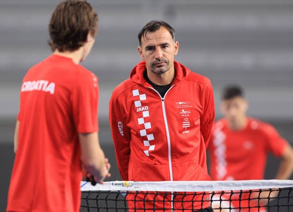 Varazdin: Tennis players training ahead of the Davis Cup match between Croatia and Denmark Training of the Croatian tennis team on the occasion of their meeting between Croatia and Denmark in the first round of qualifications for going to the final Davis Cup tournament for 2026., in Varazdin, Croatia, on on February 03, 2026.  MarkoxPrpic PIXSELL