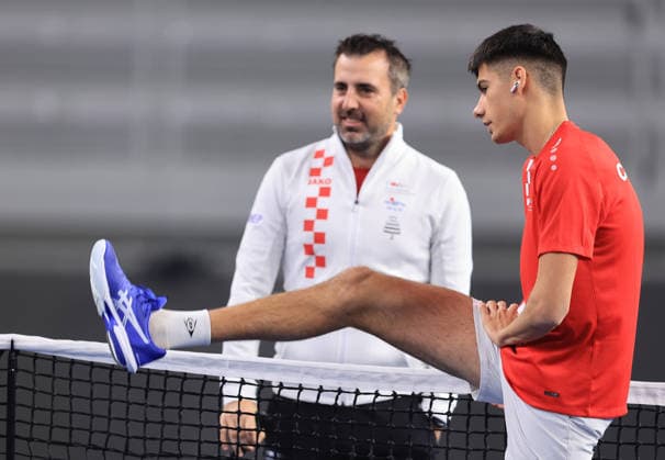 Varazdin: Tennis players training ahead of the Davis Cup match between Croatia and Denmark Training of the Croatian tennis team on the occasion of their meeting between Croatia and Denmark in the first round of qualifications for going to the final Davis Cup tournament for 2026., in Varazdin, Croatia, on on February 03, 2026.  MarkoxPrpic PIXSELL