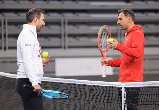 Varazdin: Tennis players training ahead of the Davis Cup match between Croatia and Denmark Training of the Croatian tennis team on the occasion of their meeting between Croatia and Denmark in the first round of qualifications for going to the final Davis Cup tournament for 2026., in Varazdin, Croatia, on on February 03, 2026.  MarkoxPrpic PIXSELL