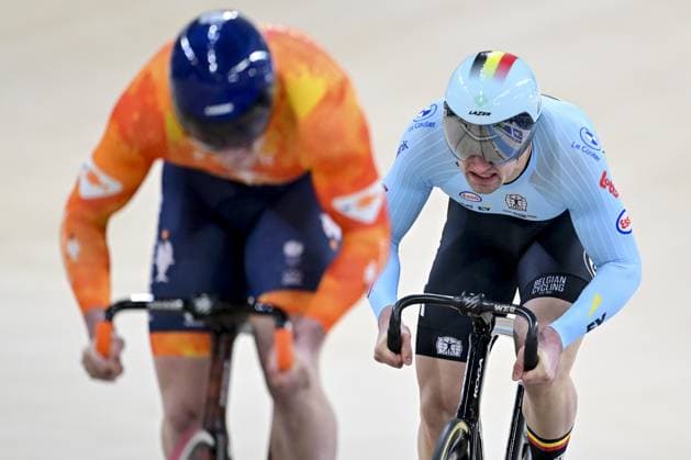 Belgian Lowie Nulens and Loris Leneman pictured in action during the men s Sprint 1 16 finals at day 3 of the 2026 UEC Track Elite European Championships, in Konya, Turkey, Tuesday 03 February 2026. The European Championships take place from 01 to 05 February 2026. DIRKxWAEM  x160711346x