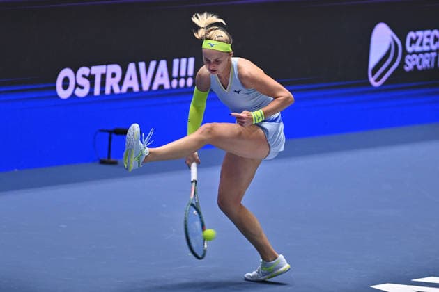 Rebecca Sramkova from Slovakia in action during match against Vendula Valdmanova from Czechia within the WTA, Tennis Damen women s tennis tournament Ostrava Open, on February 3, 2026, in Ostrava, Czech Republic. (CTKxPhoto JaroslavxOzana) CTKPhotoP2026020303823  CTKPhotoP2026020303823