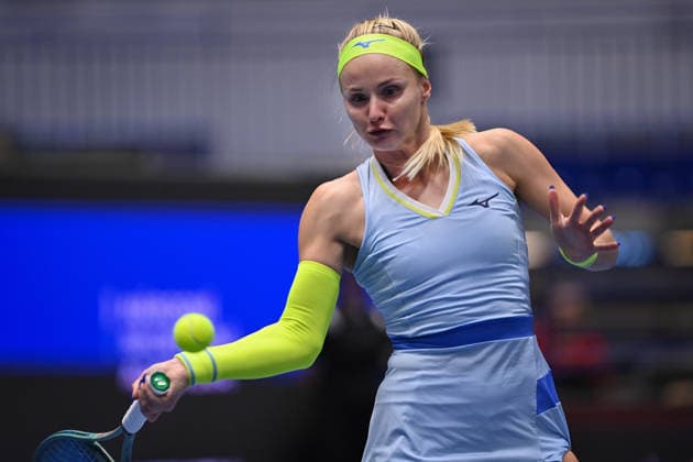 Rebecca Sramkova from Slovakia in action during match against Vendula Valdmanova from Czechia within the WTA, Tennis Damen women s tennis tournament Ostrava Open, on February 3, 2026, in Ostrava, Czech Republic. (CTKxPhoto JaroslavxOzana) CTKPhotoP2026020303925  CTKPhotoP2026020303925