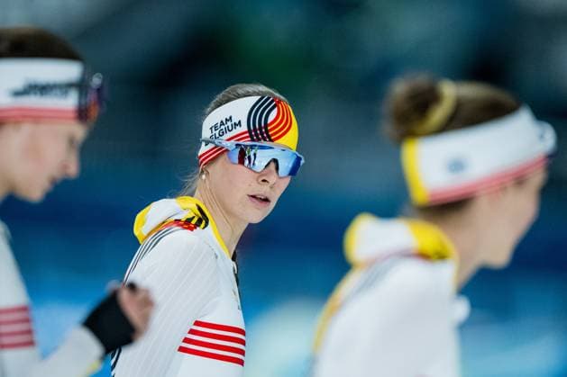 Belgian speed skater Sandrine Tas pictured in action during a training session in preparation of the Milano Cortina 2026 Olympic Winter games, Winterspiele,Spiele, Summer games on Tuesday 03 February 2026 in Milan, Italy. The Winter Olympics take place from 6 to 22 February 2026 in Italy. JASPERxJACOBS  x160712877x