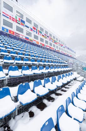 OLYMPICS - Winter Olympic Games, Olympische Spiele, Olympia, OS Milano Cortina 2026 BORMIO,ITALY,03.FEB.26 - OLYMPICS - Winter Olympic Games Milano Cortina 2026, preview. Image shows the grandstand and the commentator cabins.  GEPAxpictures xHaraldxSteiner