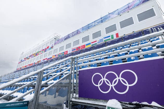 OLYMPICS - Winter Olympic Games, Olympische Spiele, Olympia, OS Milano Cortina 2026 BORMIO,ITALY,03.FEB.26 - OLYMPICS - Winter Olympic Games Milano Cortina 2026, preview. Image shows the grandstand and the commentator cabins.  GEPAxpictures xHaraldxSteiner