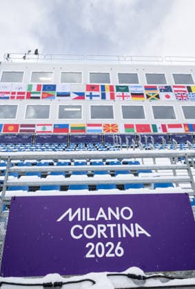 OLYMPICS - Winter Olympic Games, Olympische Spiele, Olympia, OS Milano Cortina 2026 BORMIO,ITALY,03.FEB.26 - OLYMPICS - Winter Olympic Games Milano Cortina 2026, preview. Image shows the grandstand and the commentator cabins.  GEPAxpictures xHaraldxSteiner