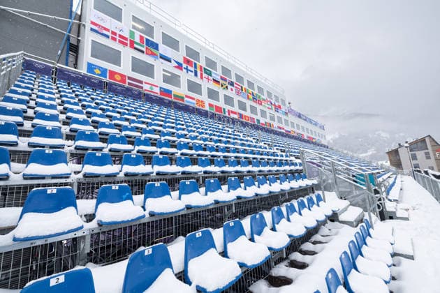 OLYMPICS - Winter Olympic Games, Olympische Spiele, Olympia, OS Milano Cortina 2026 BORMIO,ITALY,03.FEB.26 - OLYMPICS - Winter Olympic Games Milano Cortina 2026, preview. Image shows the grandstand and the commentator cabins.  GEPAxpictures xHaraldxSteiner