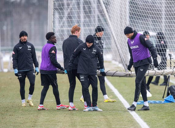 Soccer, Men, Season 2025 26, 2 Bundesliga, Hertha BSC, Training, f l Kevin Sessa Hertha BSC , Boris Mamuzah Lum Hertha BSC , Goalkeeper Konstantin Heide Hertha BSC , Josip Brekalo Hertha BSC , John Anthony Brooks Hertha BSC , 03 02 2026, Copyright: xSebastianxRäppold MatthiasxKochx