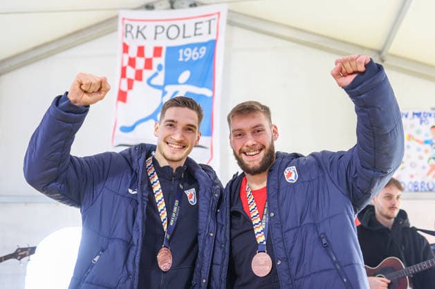 Welcome ceremony for Croatian handball players Dominik Kuzmanovic and Zlatko Rauzan Croatian handball players Dominik Kuzmanovic and Zlatko Rauzan pose with bronze medals during welcome ceremony in Brckovljani near Zagreb, Croatia on February, 2026. after winning bronze medal at Men s EHF EURO 2026.  GoranxStanzl PIXSELL