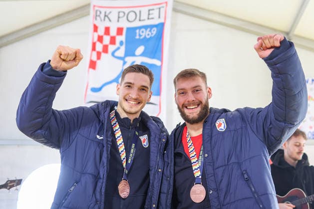 Welcome ceremony for Croatian handball players Dominik Kuzmanovic and Zlatko Rauzan Croatian handball players Dominik Kuzmanovic and Zlatko Rauzan pose with bronze medals during welcome ceremony in Brckovljani near Zagreb, Croatia on February, 2026. after winning bronze medal at Men s EHF EURO 2026.  GoranxStanzl PIXSELL