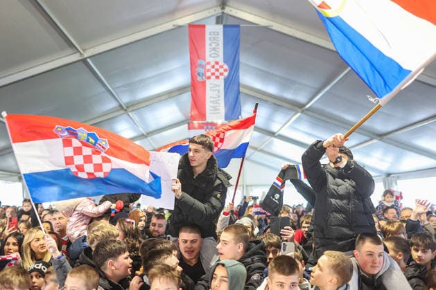Welcome ceremony for Croatian handball players Dominik Kuzmanovic and Zlatko Rauzan Croatian fans during welcome ceremony for Croatian handball players Zlatko Rauzan and Dominik Kuzmanovic in Brckovljani near Zagreb, Croatia on February, 2026. after winning bronze medal at Men s EHF EURO 2026.  GoranxStanzl PIXSELL