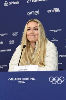 CORTINA, press conference, PK, Pressekonferenz LINDSEY VONN POST INJURY, IN THE PHOTO  Copyright: xFRANCESCAxVIECELIx xipa-agency.netx xFRANCESCAxVIECELIx IPA_Agency_IPA70923273