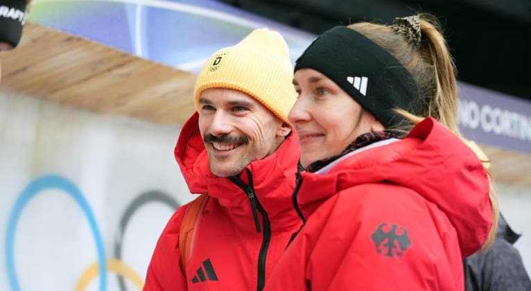 3.2.2026: Cortina d Ampezzo: Pista Eugenio Monti: Skeleton: Axel Jungk + Jacqueline Pfeifer (Deutschland) *** 3 2 2026 Cortina d Ampezzo Pista Eugenio Monti Skeleton Axel Jungk Jacqueline Pfeifer Germany