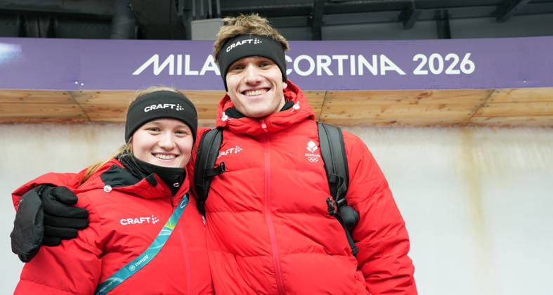 3.2.2026: Cortina d Ampezzo: Pista Eugenio Monti: Skeleton: Nanna + Rasmus Johansen (Dänemark) *** 3 2 2026 Cortina d Ampezzo Pista Eugenio Monti Skeleton Nanna Rasmus Johansen Denmark