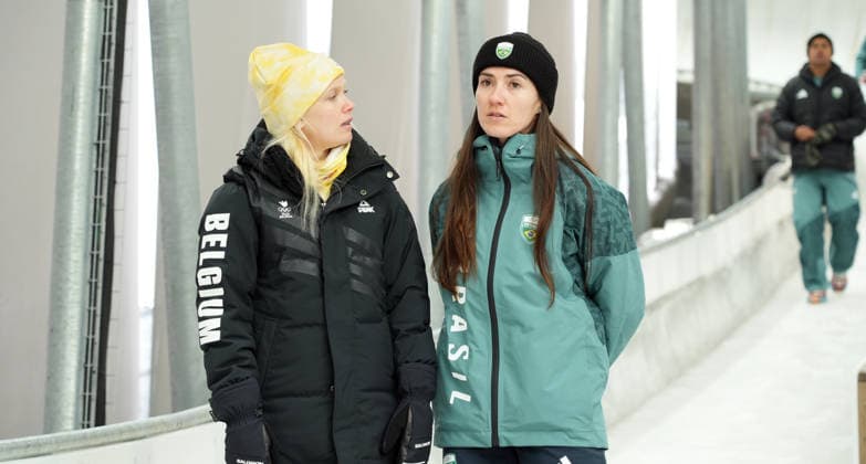 3.2.2026: Cortina d Ampezzo: Pista Eugenio Monti: Skeleton: Kim Meylemans (Belgien) + Nicole Silveira (Brasilien) *** 3 2 2026 Cortina d Ampezzo Pista Eugenio Monti Skeleton Kim Meylemans Belgium Nicole Silveira Brazil