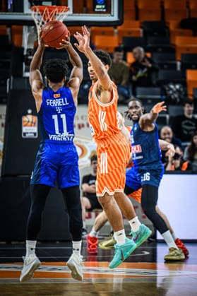 Yogi Ferrell Buducnost VOLI Podgorica and Mark Smith ratiopharm ulm battle for the ball during the Basketball Eurocup match between ratiopharm ulm and Buducnost VOLI Podgorica at ratiopharm Arena on February 3, 2026 in Neu Ulm, Germany Photo by Harry Langer DeFodi Images