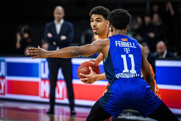 Mark Smith ratiopharm ulm and Yogi Ferrell Buducnost VOLI Podgorica battle for the ball during the Basketball Eurocup match between ratiopharm ulm and Buducnost VOLI Podgorica at ratiopharm Arena on February 3, 2026 in Neu Ulm, Germany Photo by Harry Langer DeFodi Images