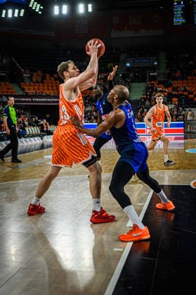 Christian Sengfelder ratiopharm ulm and Rasheed Sulaimon Buducnost VOLI Podgorica battle for the ball during the Basketball Eurocup match between ratiopharm ulm and Buducnost VOLI Podgorica at ratiopharm Arena on February 3, 2026 in Neu Ulm, Germany Photo by Harry Langer DeFodi Images