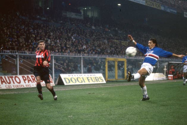 MAURO TASSOTTI, Milan, IVANO BONETTI, Sampdoria, Serie A, 1992-93, Sampdoria vs Milan 1-2, 23-12-1992, Contrasto, Action, Azione SERIE A 1992-93 SAMPDORIA-MILAN 1-2