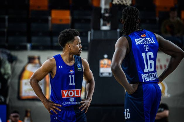 Yogi Ferrell Buducnost VOLI Podgorica and Jerry Boutsiele Buducnost VOLI Podgorica looks dejected during the Basketball Eurocup match between ratiopharm ulm and Buducnost VOLI Podgorica at ratiopharm Arena on February 3, 2026 in Neu Ulm, Germany Photo by Harry Langer DeFodi Images