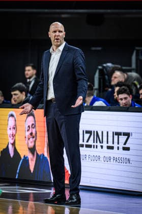 Headcoach Andrej Zakelj Buducnost VOLI Podgorica gestures during the Basketball Eurocup match between ratiopharm ulm and Buducnost VOLI Podgorica at ratiopharm Arena on February 3, 2026 in Neu Ulm, Germany Photo by Harry Langer DeFodi Images