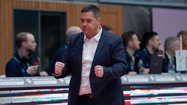 In the picture Head Coach Sasa Filipovski Wuerzburg Baskets 03 02 2026, Fitness First Wuerzburg Baskets vs Joventut Badalona, Basketball Champions League, Round of 16, Group K, Matchday 3, Germany, 97072, tectake Arena Wuerzburg, Copyright: HMBxMedia xJulienxBecker