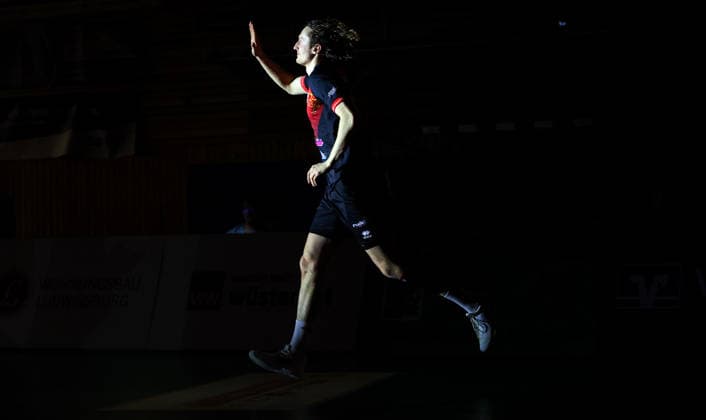 03 02 2026, Germany, Ludwigsburg, Volleyball Barock Volleys MTV Ludwigsburg vs Haching Munich, Feature, Ben Simon Bonin LB runs in