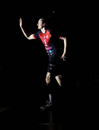 03 02 2026, Germany, Ludwigsburg, Volleyball Barock Volleys MTV Ludwigsburg vs Haching Munich, Feature, Ben Simon Bonin LB runs in