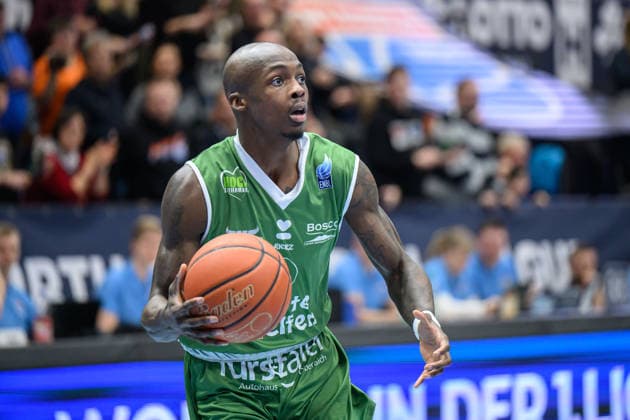 Andrew Jones Kapfenberg, 1 , Syntainics MBC vs Hefte Helfen Bulls Kapfenberg, European North Basketball League 2025 26, Germany, Austria, 03 02 2026 Foto Schulz Weissenfels Stadthalle Sachsen Anhalt Germany